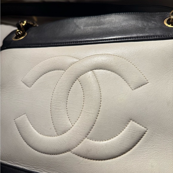 Vintage CC Lambskin Leather Chain Shopping Tote Bag Black/white - Picture 7 of 16